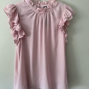 Express Pastel Pink Ruffle Mock Neck Sleeveless Blouse | Size Large